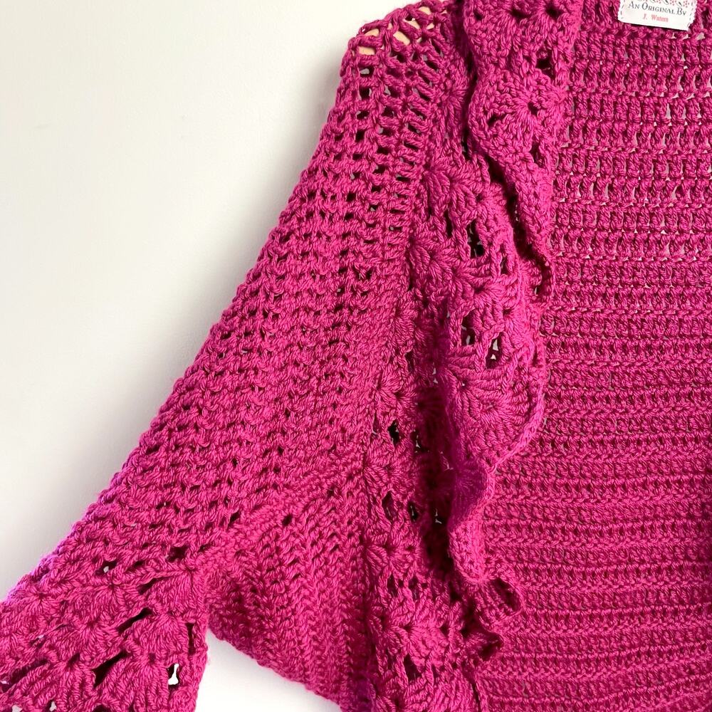Handmade Crochet Sweater Shawl Shrug Medium Bell Sleeve Cottage Boho Festival - Picture 12 of 12